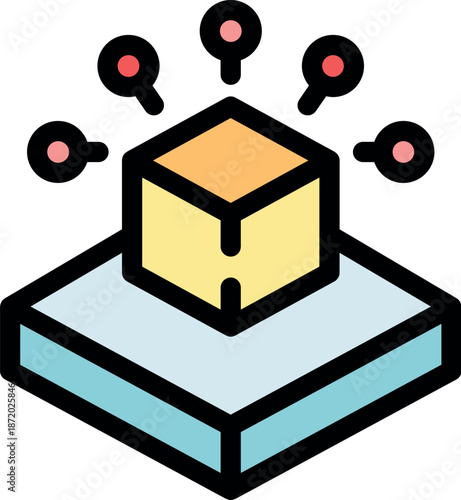 Cardboard box placed on a platform is getting delivered to various locations, symbolizing efficient distribution and logistics