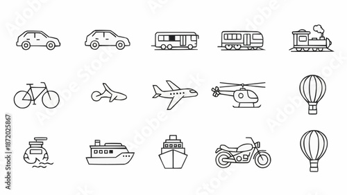 Collection of Transportation Icons Hand Drawn Style.