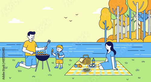 A delightful family picnic scene showcasing outdoor barbecue fun and quality bonding time