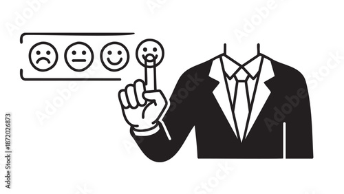 Hand pointing to happy face rating on customer satisfaction scale