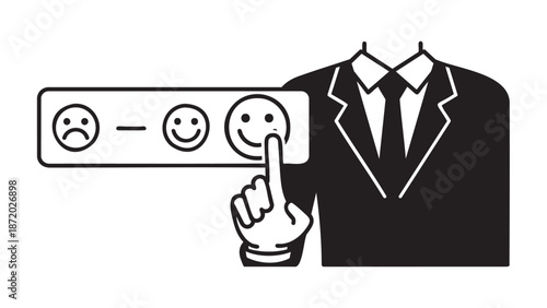 Hand selecting happy face from customer satisfaction feedback options