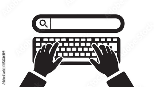 Hands typing on a modern computer keyboard isolated on transparent background