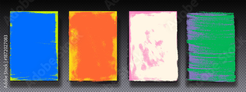 Colored ink roller linocut stamp frame textures. Hand drawn printmaking overlays with brayer ink effect. Grunge vector linocut, letterpress stamp backgrounds with rough eroded edges for vintage design