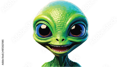 Cartoon Alien Face with Big Eyes and a Friendly Smile.