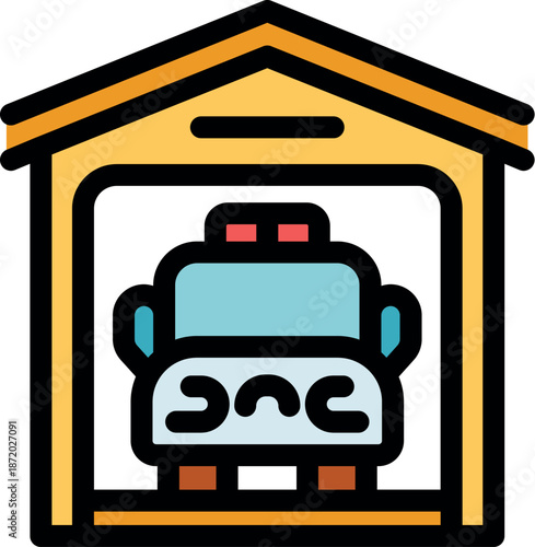 Firetruck safely parked inside fire station garage, ready for emergency response and community protection