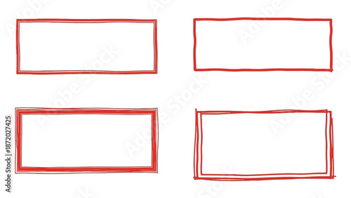 Four hand-drawn red rectangular borders with varying line thickness and styles on a white background.
