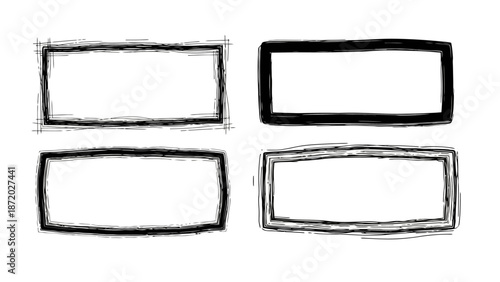 Four hand-drawn rectangular frames with varying line styles and thicknesses, presented on a white background.