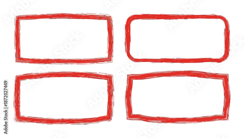 Four hand-drawn red rectangular frames with slightly different shapes and rounded corners on a white background.