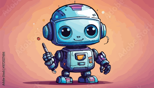 Cartoon Robot Holding a Screwdriver with Big Eyes.