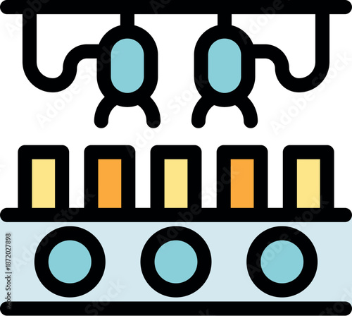 Robotic arms placing items on a conveyor in a manufacturing process