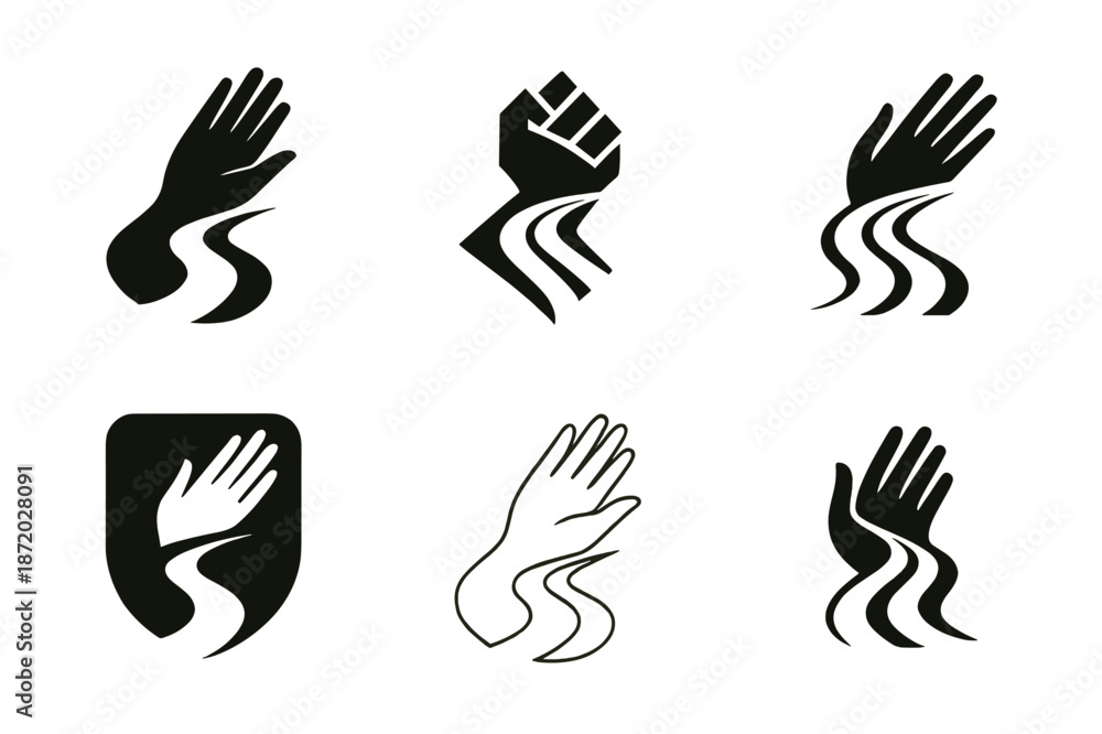 Obraz premium Rehabilitation Logo Variations. Rehabilitation abroad. Set Logo of Rehabilitation abroad: helping hand and road. harmonious logo variations of the same