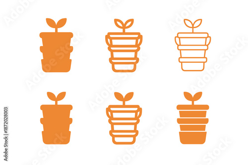 Feed Bucket Icons. feed bucket. Icon set. Set Logo of feed bucket: stackable buckets. harmonious logo variations of the same emblematic concept, each with