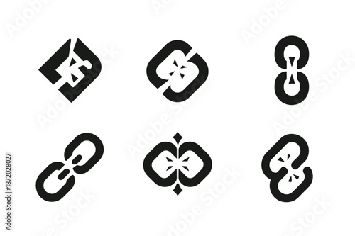 Supply Chain Logos. Supply chain loss. Set Logo of Supply chain loss: severed link in chain. harmonious logo variations of the same emblematic concept, each