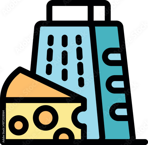 Grating cheese with a stainless steel grater, preparing ingredients for cooking