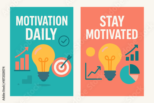 Motivation Daily Banners. Motivation daily. Two vertical A6 banners with safe margins, centered composition, no elements touching edges, modern, turquoise and