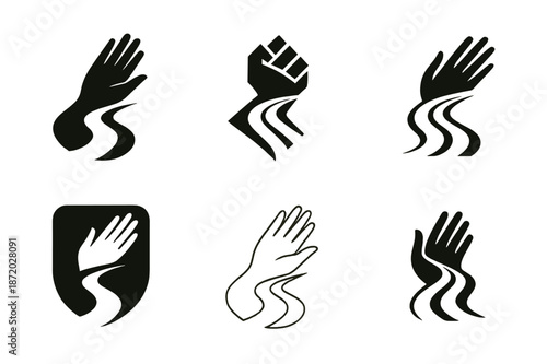 Rehabilitation Logo Variations. Rehabilitation abroad. Set Logo of Rehabilitation abroad: helping hand and road. harmonious logo variations of the same
