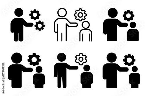 Consultant Logo Concepts. A consultant helping a small business improve its operations. Icon set. Set Logo of A consultant helping a small business improve its