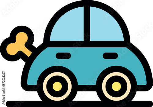 Wedding car carrying a bone for just married couple, colorful simple icon of a vehicle for newlyweds