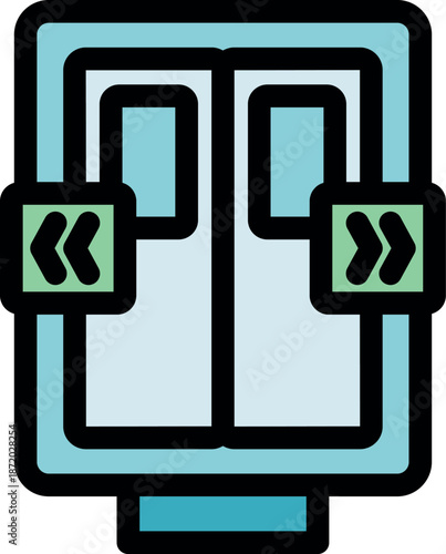 Minimalist design of automatic sliding doors in blue and green