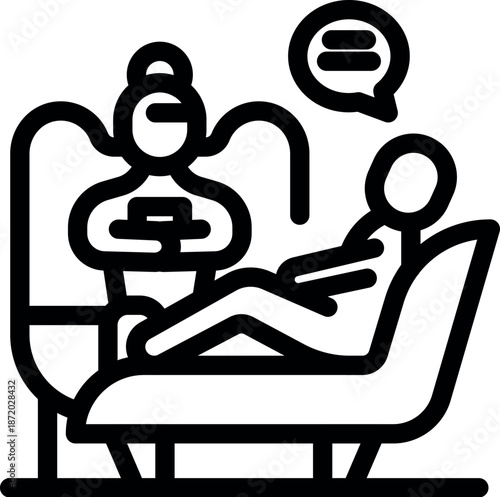 Patient lying on couch talking to psychologist taking notes during therapy session