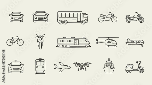 Collection of Transportation Icons Vector Art.