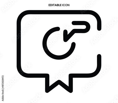Simple black line icon depicting a speech bubble with an arrow pointing outwards