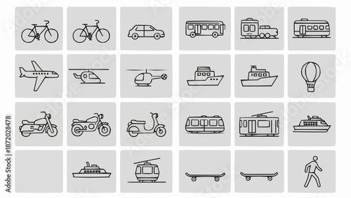 Collection of Transportation Icons Vector Art.
