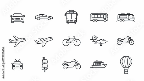 Collection of Transportation Icons Vector Art.