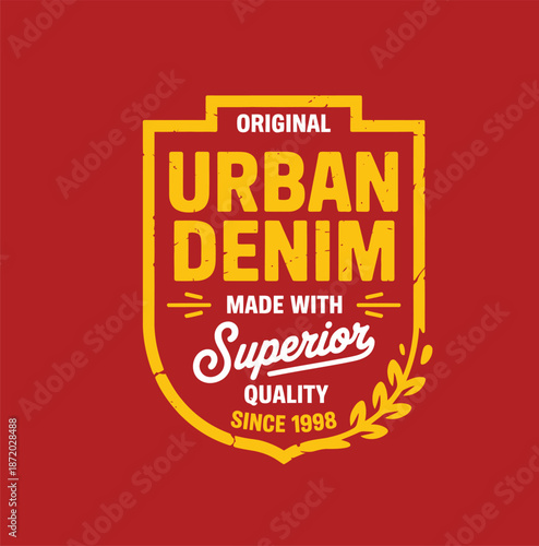 Red and yellow urban denim with superior since 1998 1
