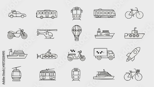 Collection of Transportation Icons Vector Art.