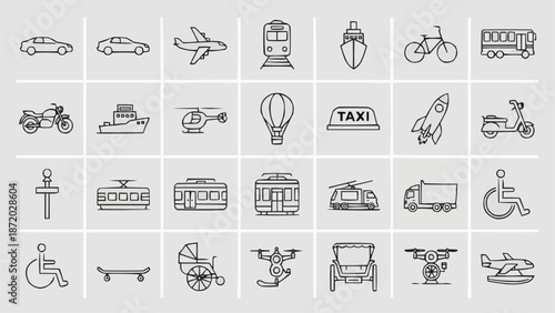 Collection of Transportation Icons Vector Set.