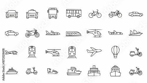 Collection of Transportation Icons Vector Set.