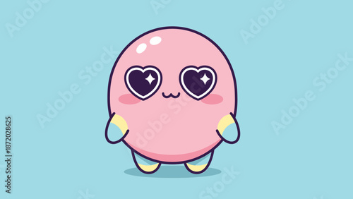 Cute pink cartoon character with heart eyes