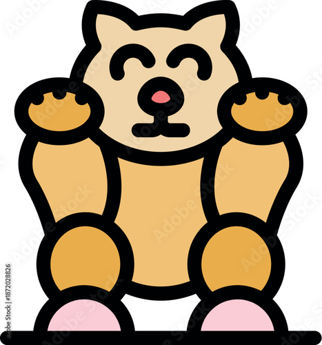 Adorable shiba inu dog raising its paws in a cheerful cartoon illustration, perfect for kids' designs and playful projects