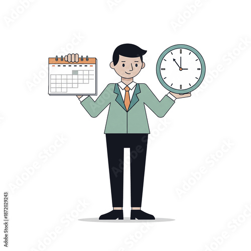 Deadline Manager Mascot: Time Management Business Character Balancing Calendar And Clock Representing Deadlines Productivity Planning Efficiency And Professional Control.