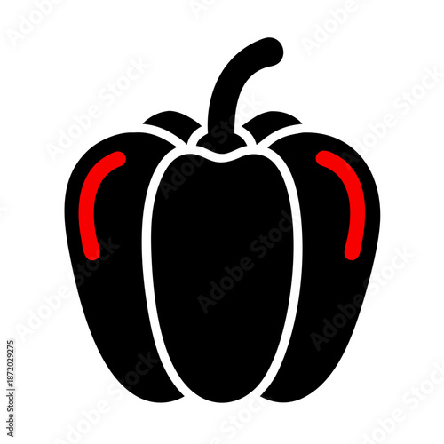 Stylized bell pepper icon in black with white outline and vibrant red highlights