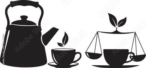 Tea Time Balance Harmony Black Silhouette Icons Set