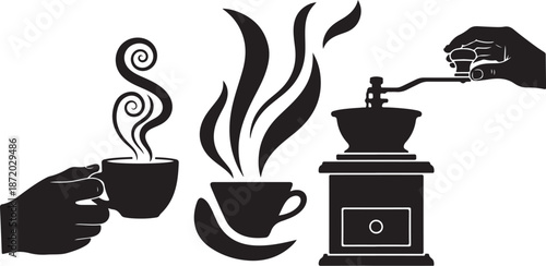 Coffee Time Silhouette with Hands and Appliances