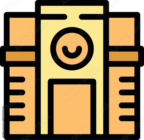 Government building showcasing modern architecture and a friendly symbol, representing a welcoming and approachable institution