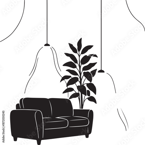 Minimalist living room with sofa and plant