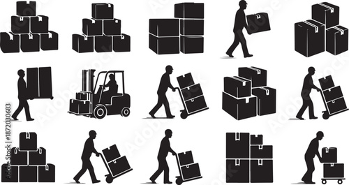 Warehouse Workers Handling Boxes and Cargo