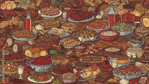 Abundant Table Laden With Delicious Food