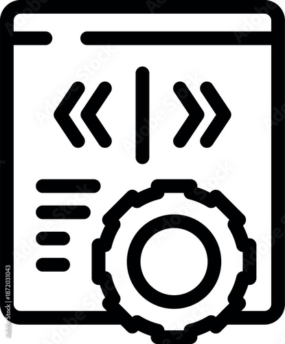 Web development process showing with gear and arrows on webpage, symbolizing coding, programming, and software engineering