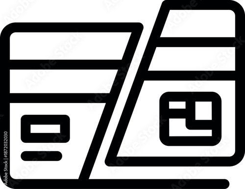 Minimalist vector illustration of a credit card cut diagonally, representing economic crisis, debt, or spending limits