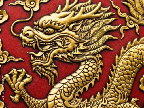 Wallpaper Mural Golden Dragon on Red Silk Fabric Torontodigital.ca