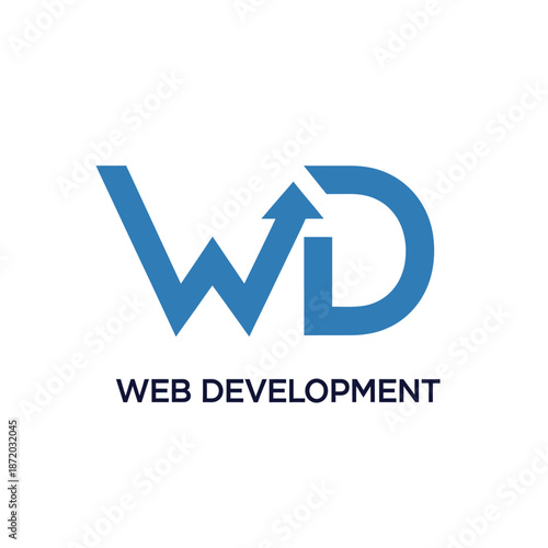 Vector logo for web development concept with stylized letters and upward arrow