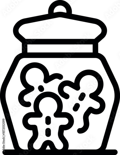 Gingerbread men cookies stored in a glass jar for christmas holidays