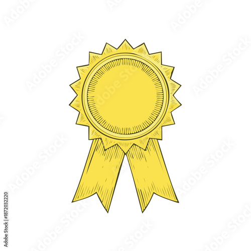 Gold award medal with ribbons. Vector illustration for print or website. Best performance, achievement and encouragement for students or workers.