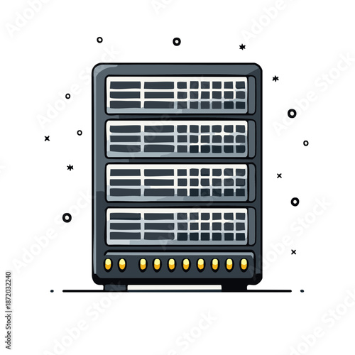 Cartoon Style Server Rack with Lights For Data Network Solutions or Web Hosting Services