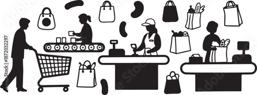 Shopping Experience with Silhouette Figures and Bags
